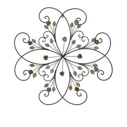 KUWIVO Lechesis 24" Metal Flower Scroll Wall Art Decor Sculptures with Rust Leaf for Living Room Bedroom