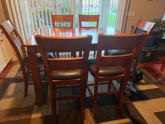 Wood Counter Height Solid Wood Dining Table with 6 Chairs