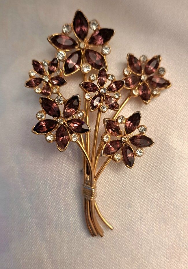 Purple Crystal Floral Brooch