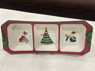 Ceramic three-compartment Christmas serving tray by Bella Casa.