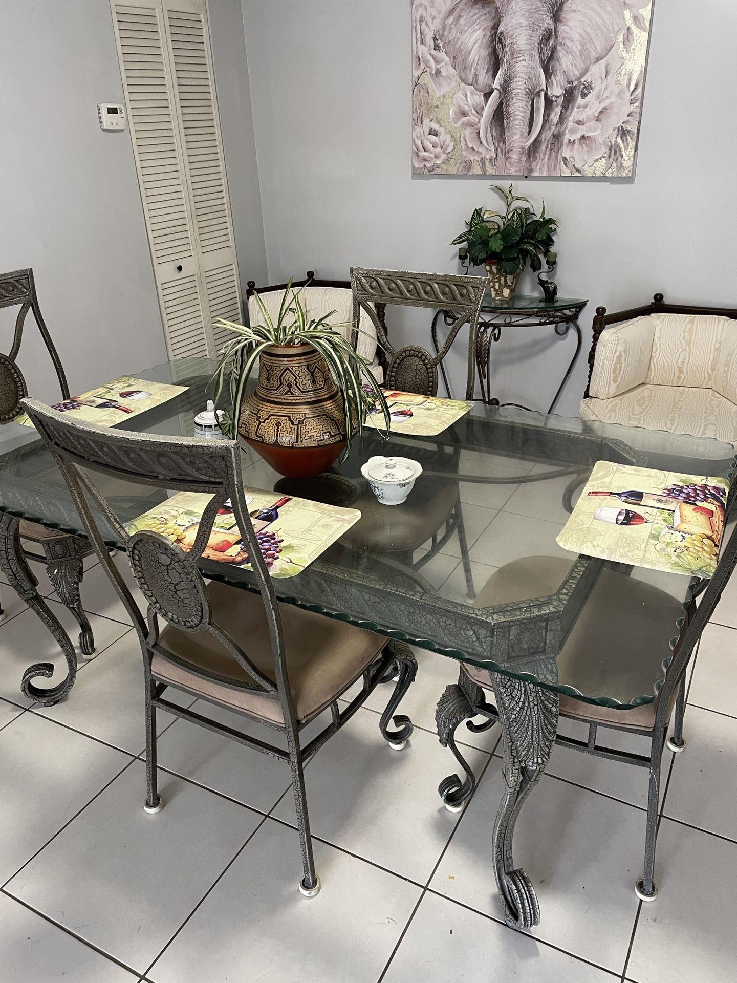 Egyptian Glass And Iron Dining Table With Chairs
