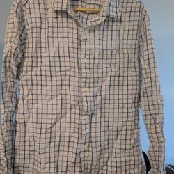 100% Linen Claiborne Men's Slim Fit Plaid Long Sleeve Shirt L