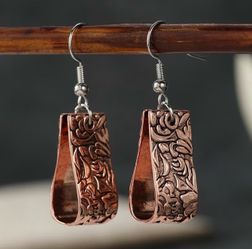 Copper Tone Embossed Dangle Earrings