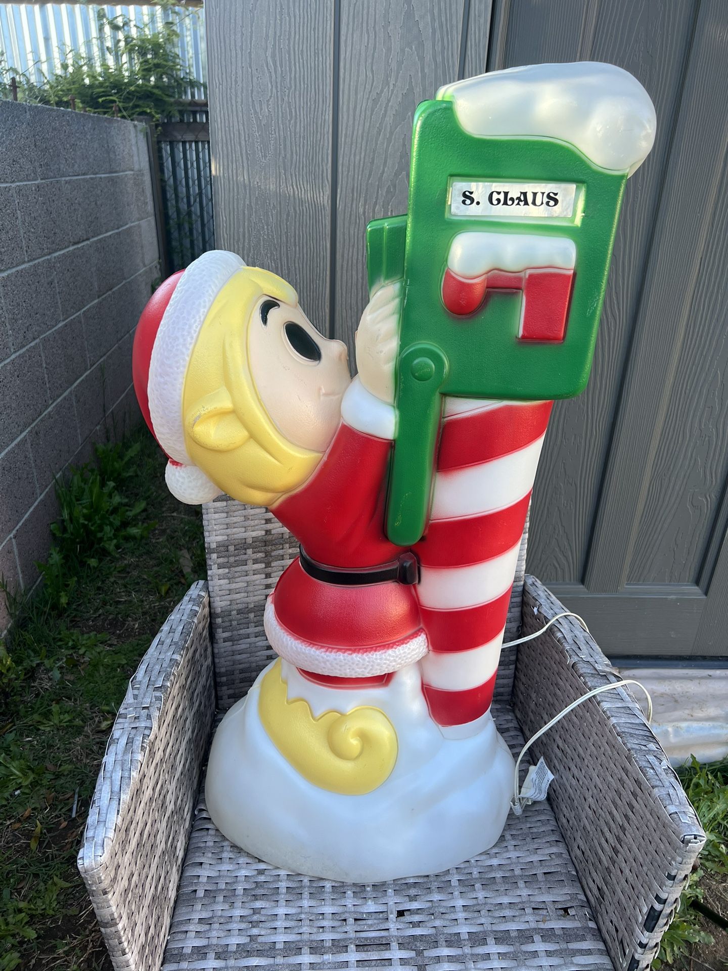 Vintage Christmas Elf & Mailbox General Foam Plastics Blow Mold 34