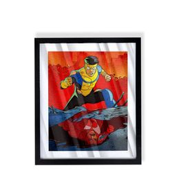 Invincible with omni man art piece on black frame