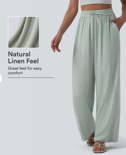NEW Halara Wide Leg Linen Feel Pants Sage Green Size M