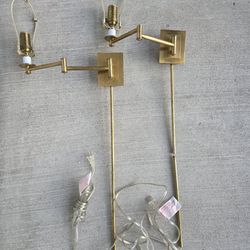 Pair Visual Comfort & Co Brass Swing Arm Wall Sconces Plug-In 28.5”