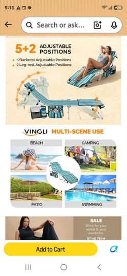 VINGLI 76 * 28in XXL Tanning Chair with Face Hole, 5-Position Adjustable  Beach Lounge Chair Outdoor for Adults, Folding Lounge Chair for Sun Tanning 