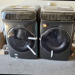 black stainless samsung flex front load washer dryer set