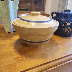 Vintage Antique Stoneware Lidded Bowl