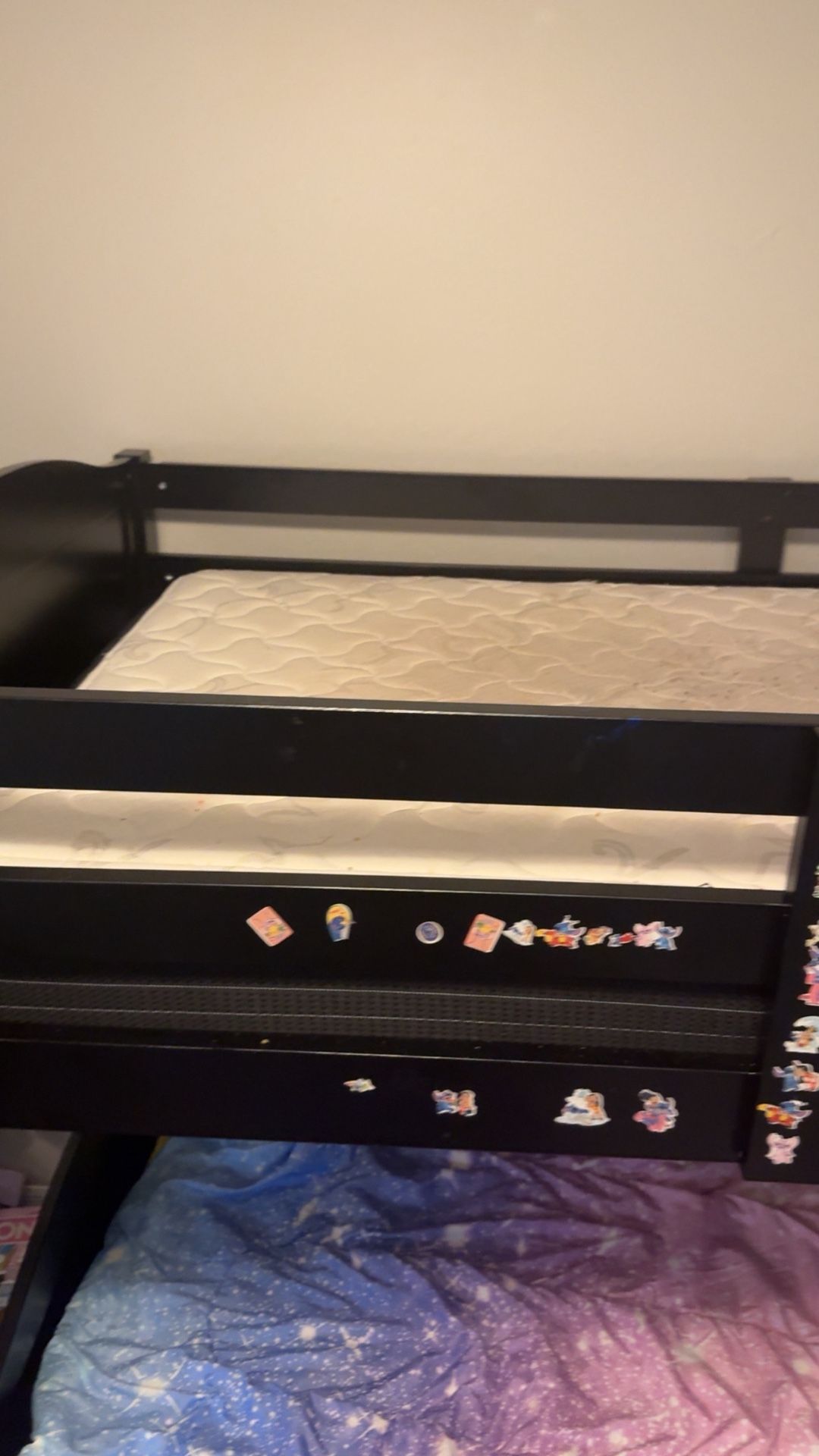 Black Bunk Bag With Full Size And Twin Size Mattress And Ladder Included