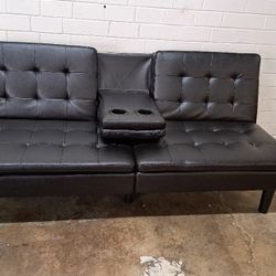 New Modern Futon Sofa Faux Leather Brown See Pictures For Dimensions 