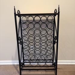 Black Metal Wine Rack W Wood Shelf