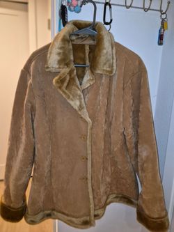 Tan Suede Faux Shearling Button Coat