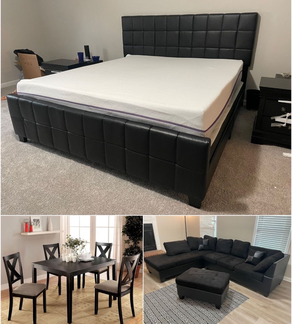ONE BEDROOM PACKAGE DEAL! KING BEDFRAME, LIVING ROOM AND DINING! $1195!! DELIVERY INCLUDED!! King size frame , your choice of 3 piece sofa, loveseat