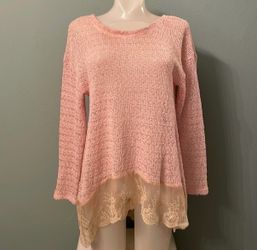A’reve Blush Pink Lace and Ribbon Sweater Anthropologie
