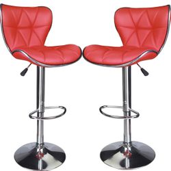 2 -  Red Bar Stools Modern Contemporary Design Leader Shell Back Bar Stools Set of 2, Adjustable Bar Stool with Back, Swivel Barstools (Red)