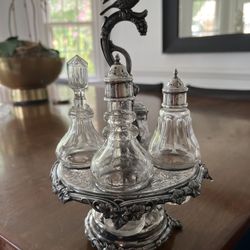 Antique silver plate cruet condiment set