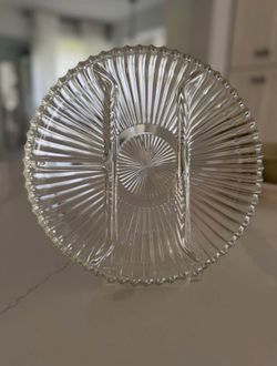 VTG - Indiana Glass Clear Ribbed 4 Part Divided Relish 10" Tray Platter - NO CRACKS OR CHIPS!