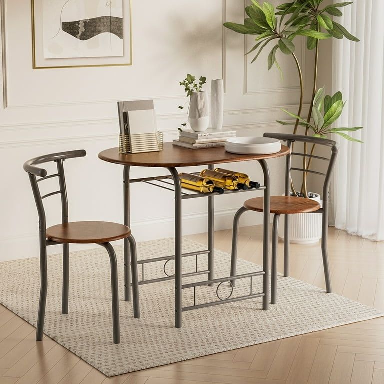 New 3 Piece Wood and Metal Dining Set, Small Dining Table for 2 ,for Living Room, Dining Room, Kitchen, Brown New in box TCS21L010BN This 3-piece ta