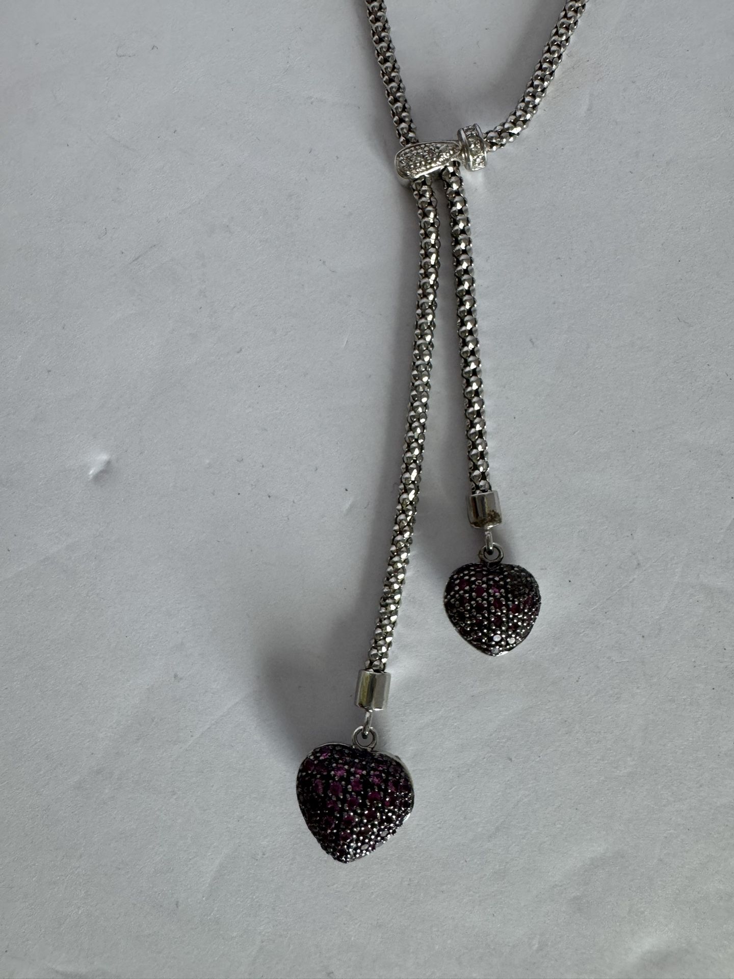 Timeless Elegance Sterling Silver 925 Necklace With 2 Ruby Hearts