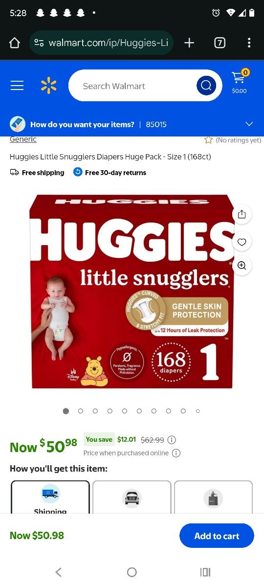 Size 1 New Huggies 168 Diapers