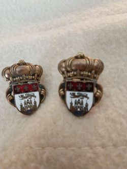 Vintage Heraldic Crown Shield Enamel  earrings  Set of 2