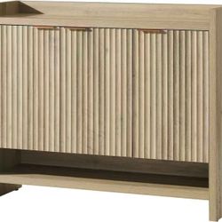 Fluted Shoe Cabinet, 41" Tall 3-Door Entryway Storage Organizer with Doors and 5 Tier Adjustable Shelves, Shoes Rack —Sunwashed
