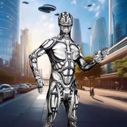 Morphsuits Android costume for men, full-body spandex suit, comfortable stretchy fit, ideal for parties and cosplay, perfect for Halloween