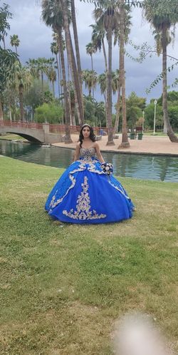 Quinceanera Dress. Beautiful Royal Blue And Gold for Sale in Peoria, AZ -  OfferUp
