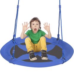 Swing,Tree Swing Saucer Tree Height Adjustable Nylon Rope with Padded Steel Frame Indoor/Outdoor 40”