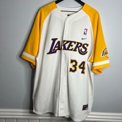 Los Angeles Lakers Shaquille O’Neal Jersey Mens XL Nike Baseball Yellow White