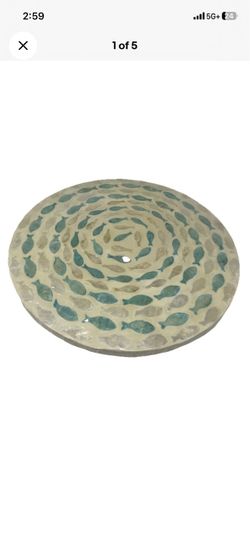 Capiz Shell Fish Lazy Susan 14” Coastal Beach Nautical Turntable