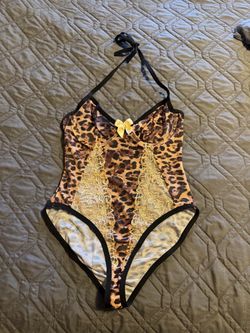 Leopard Print Halter Lingerie Bodysuit