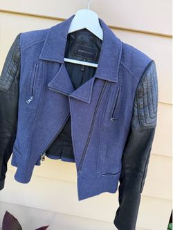 BCBGMAXAZRIA Mixed Media Moto Jacket - Blue/Black (Size XXS)