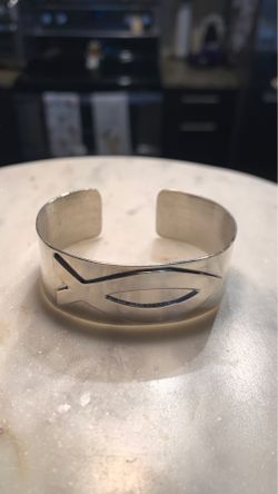 Peace fish sterling silver cuff bracelet