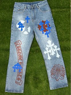 Chrome Hearts Blue Multi Cross Jeans