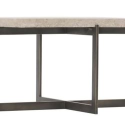Bernhardt Hathaway Ivory Travertine Marble Black Steel Bronze Cocktail Coffee Side Table Designer Owned 