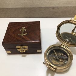 VTG BRASS CLINOMETER w/Mirror Compass/Measuring Instrument and ORIG. Wood Box. 
