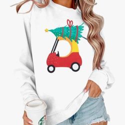 Women's  L Graphic Print Long Sleeve Sweatshirt, Casual Crew Neck Pullover. 