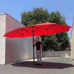 (NEW) $95 Large 15 FT Double Sided Umbrella Outdoor Patio, Gray/Red color (Weight base not included)