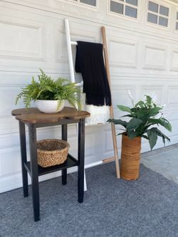Table with solid oak top and blanket ladder