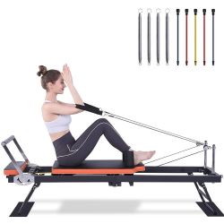 Pilates Reformer, Foldable Pilates Machine for Home Gym Workout with 4 Springs & 5 Cords, fit for Beginners & Advanced Users, Up to 300 LBS