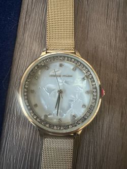 Adrienne Vittadini Womens Watch 34mm Gold Tone Case Crystal Accent Bezel D3