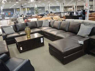 Rocky Mountain Leather Sectional + Ottoman - Brown | L-Shaped Couch | Corner Couch
