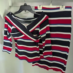 Women's New York & Company Red White & Blue Striped Skirt & Shirt Set Size XS