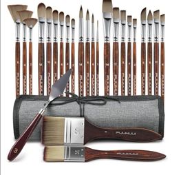 Fuumuui 25pcs Paint Brush Set, Professional 9 Shapes with Wide Flat