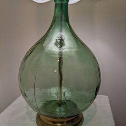 Vintage Mid Century Green Glass Bottle Table Lamp 36in Tall