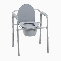 Drive Medical 11148-1 Folding Steel Bedside Commode Chair, Portable Toilet, Supports Bariatric Individuals Weighing Up To 350 Lbs, with 7.5 Qt. Bucket