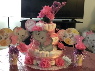Baby shower party decoration and diaper cake custom made on order